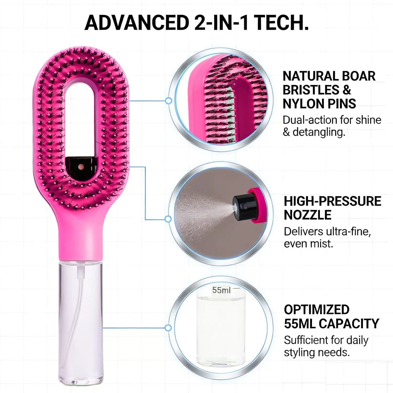 Water Spray Hair Comb with Anti-Static Handle