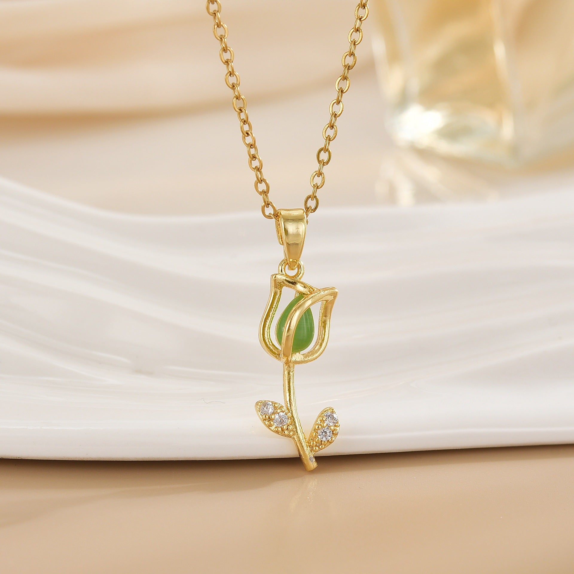 Tulip Flower Design Titanium Steel Necklace