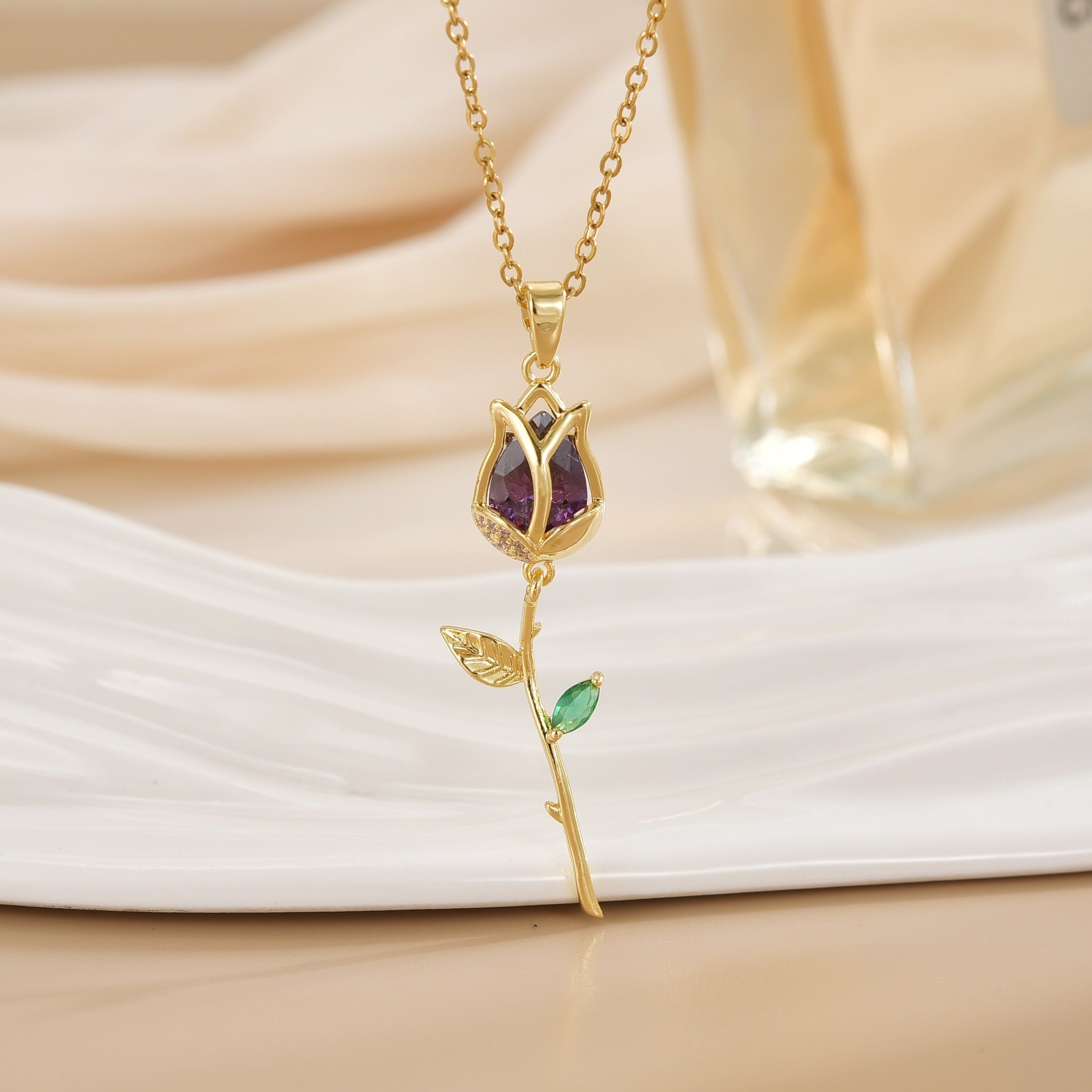 Tulip Flower Design Titanium Steel Necklace