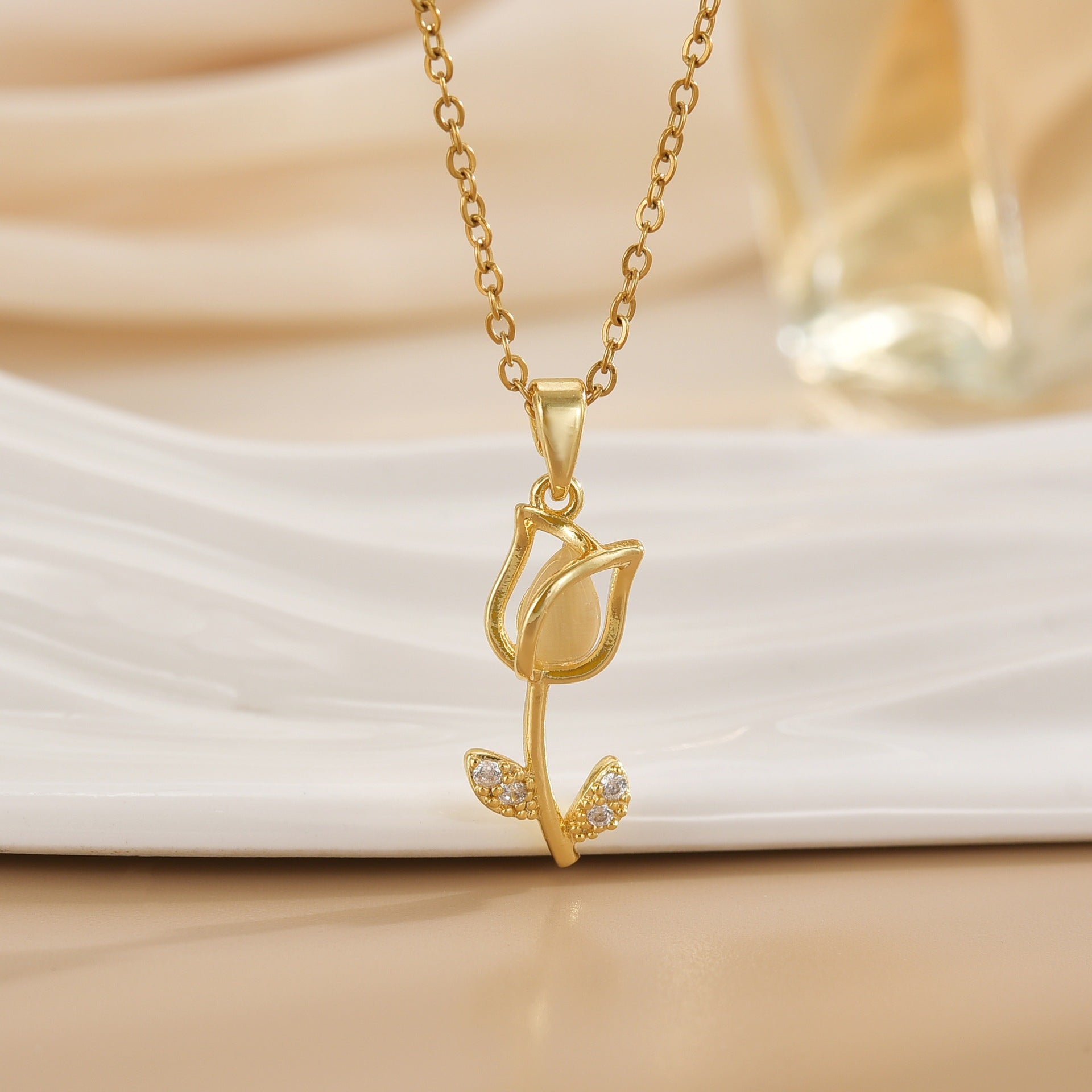 Tulip Flower Design Titanium Steel Necklace